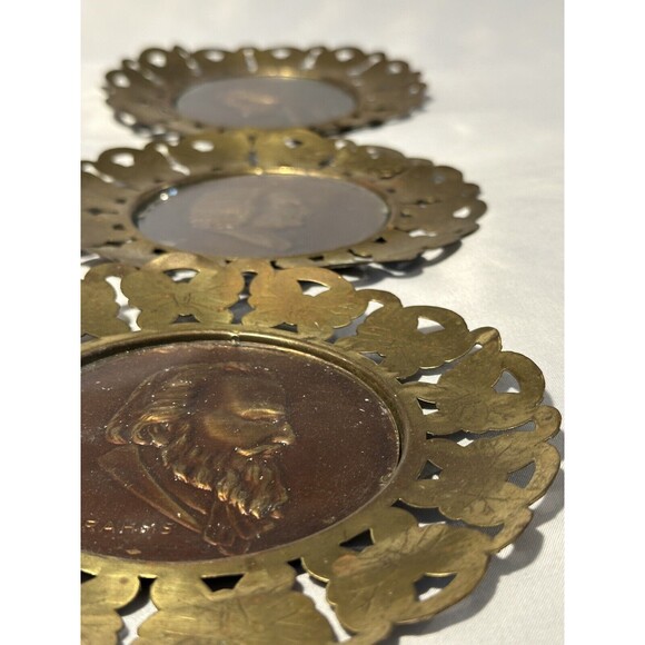 3 Vintage 1930s Brass Copper Composer Frame 6" Wall Decor Hangings - Picture 6 of 8